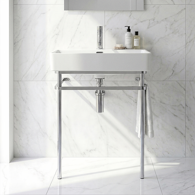 Arezzo 600 x 425mm Chrome Washstand with Gloss White Ceramic Basin – 1 Tap Hole