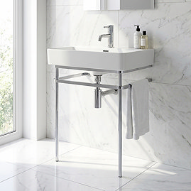 Arezzo 600 x 425mm Chrome Washstand with Gloss White Ceramic Basin – 1 Tap Hole