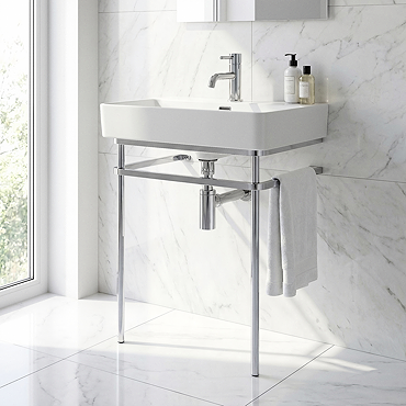 Arezzo 600 x 425mm Chrome Washstand with Gloss White Ceramic Basin – 1 Tap Hole