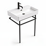 Arezzo 600 x 425mm Matt Black Washstand with Gloss White Ceramic Basin – 1 Tap Hole