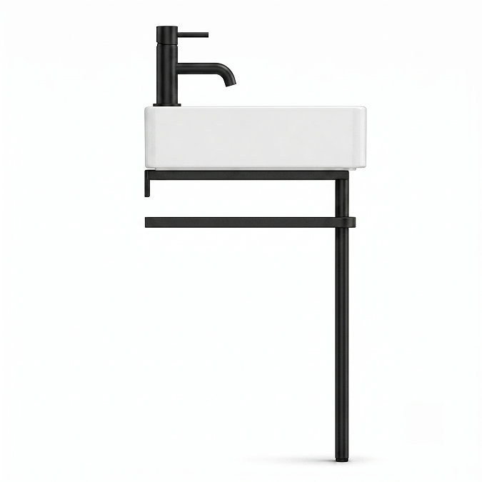 Arezzo 600 x 425mm Matt Black Washstand with Gloss White Ceramic Basin – 1 Tap Hole