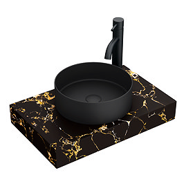 Arezzo 600mm Matt Black & Gold Effect Marble Shelf with Black Basin