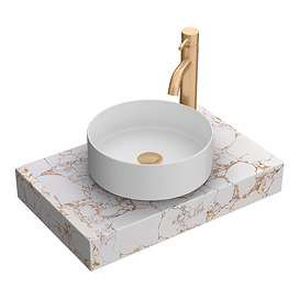 Arezzo 600mm Matt White & Gold Effect Marble Shelf with White Round Basin