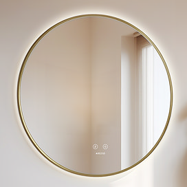 Arezzo 600mm Round LED Bathroom Mirror – Brushed Brass, Colour-Changing, Demister, Touch Sensor