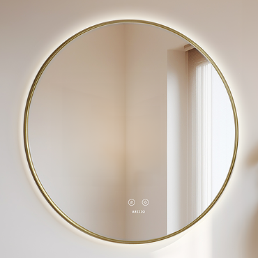 Arezzo 600mm Round LED Bathroom Mirror – Brushed Brass, Colour-Changing, Demister, Touch Sensor