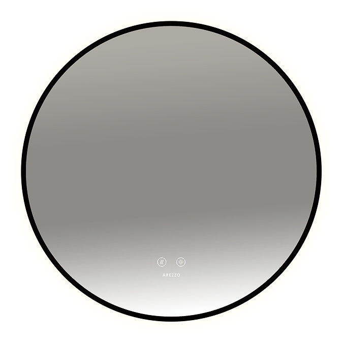 Arezzo 600mm Round LED Bathroom Mirror – Matt Black, Colour-Changing, Demister, Touch Sensor