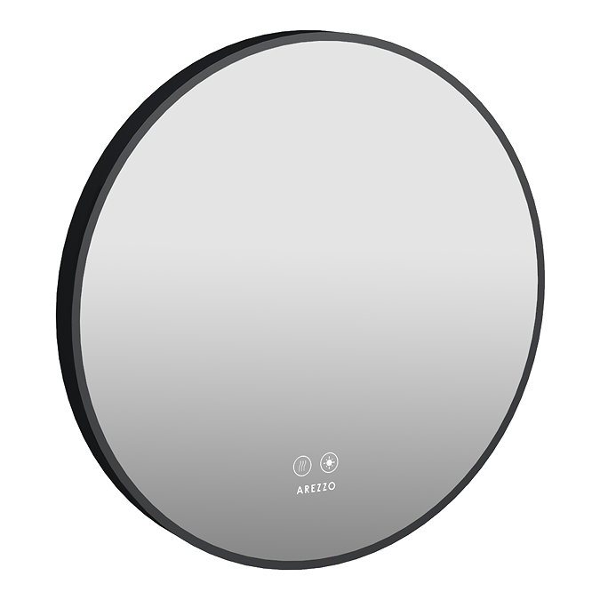 Arezzo 600mm Round LED Bathroom Mirror – Matt Black, Colour-Changing, Demister, Touch Sensor