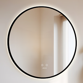 Arezzo 600mm Round LED Bathroom Mirror – Matt Black, Colour-Changing, Demister, Touch Sensor