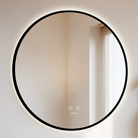 Arezzo 600mm Round LED Bathroom Mirror – Matt Black, Colour-Changing, Demister, Touch Sensor