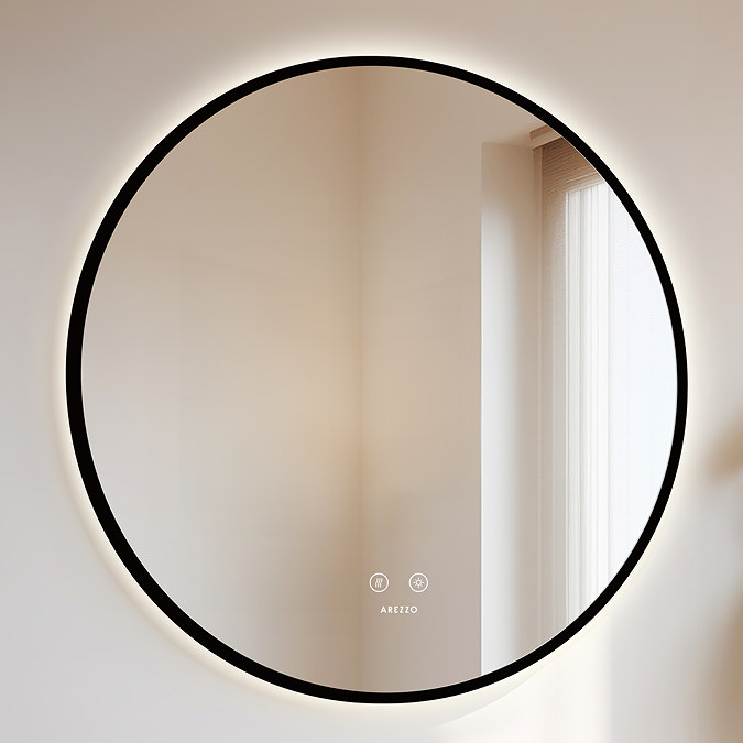 Arezzo 600mm Round LED Bathroom Mirror – Matt Black, Colour-Changing, Demister, Touch Sensor