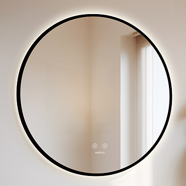 Arezzo 600mm Round LED Bathroom Mirror – Matt Black, Colour-Changing, Demister, Touch Sensor