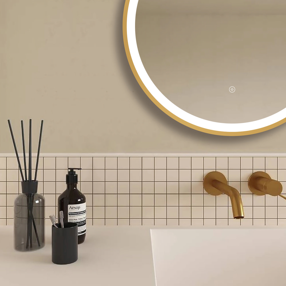 Arezzo Brushed Brass 600mm Round Led Illuminated Anti Fog Bathroom Mirror 1563