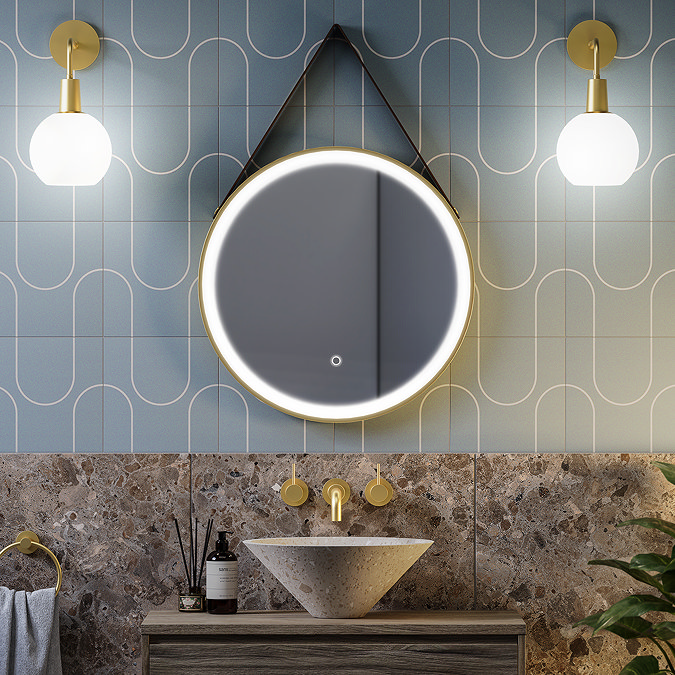Arezzo Brushed Brass Hanging 600mm Round LED Illuminated Anti-Fog Bathroom Mirror