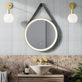 Arezzo Brushed Brass Hanging 600mm Round LED Illuminated Anti-Fog Bathroom Mirror