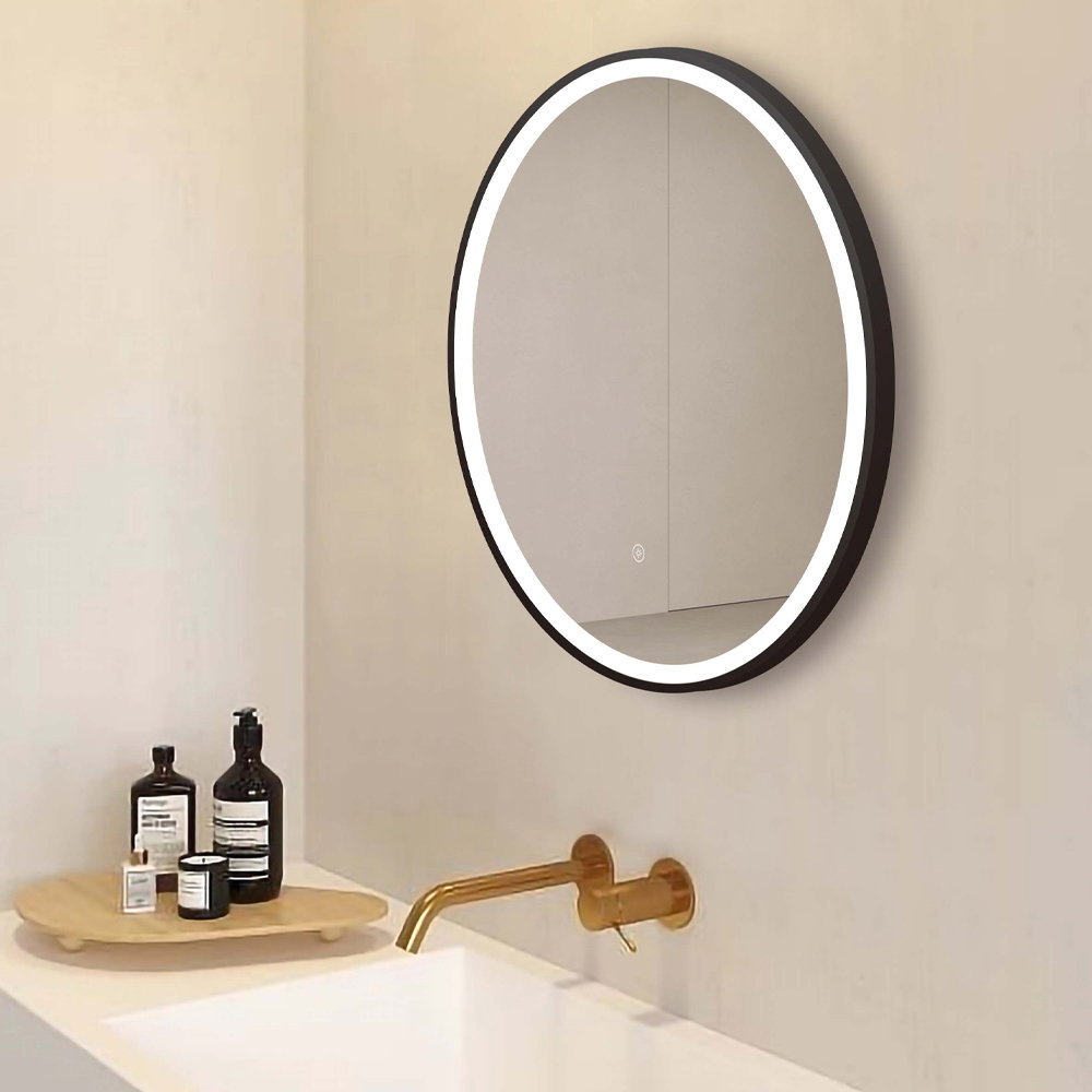 Arezzo Matt Black 600mm Round LED Illuminated AntiFog Bathroom Mirror