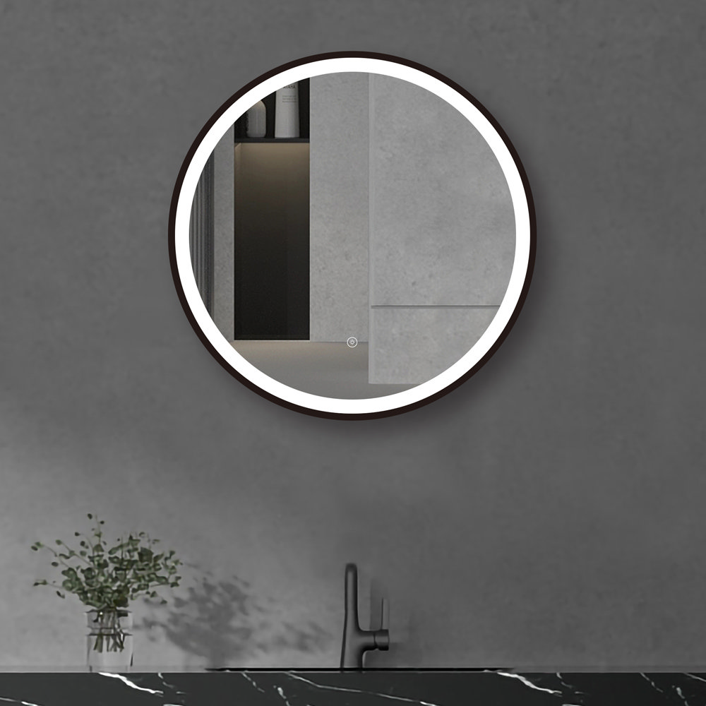 Arezzo Matt Black 600mm Round Led Illuminated Anti Fog Bathroom Mirror