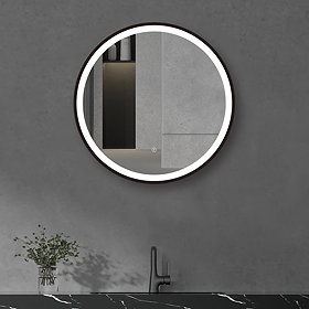 Arezzo Matt Black 600mm Round LED Illuminated Anti-Fog Bathroom Mirror