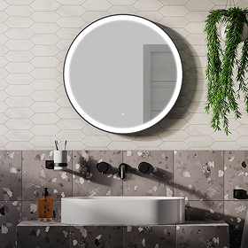 Arezzo Matt Black 600mm Round LED Illuminated Anti-Fog Bathroom Mirror