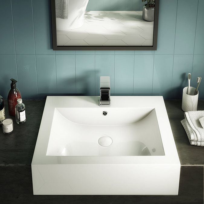 Arezzo 600mm Square Semi-Recessed Basin - Gloss White  Profile Large Image