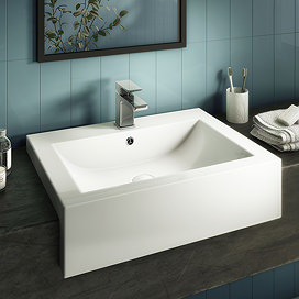 Arezzo 600mm Square Semi-Recessed Basin - Gloss White Large Image