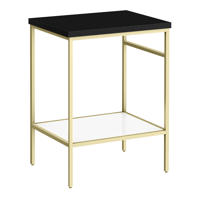 Arezzo 610 Matt Black Stone Resin Worktop with Brushed Brass Framed Washstand Large Image