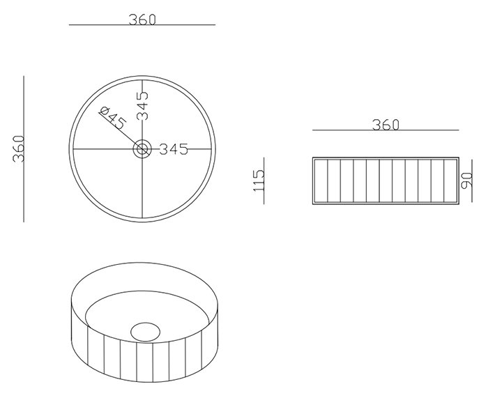 Arezzo 610 Matt Black Stone Resin Worktop with Washstand & Matt White Round Fluted Basin