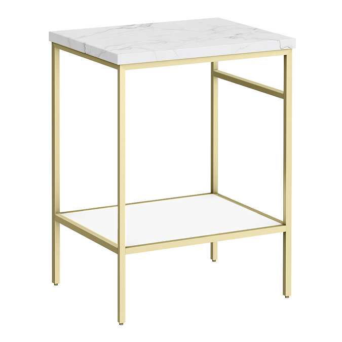 Arezzo 610 White Marble Effect Worktop with Brushed Brass Framed Washstand Large Image