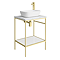 Arezzo 610 White Marble Effect Worktop with Brushed Brass Freestanding Washstand and Gloss White Rectangular Basin