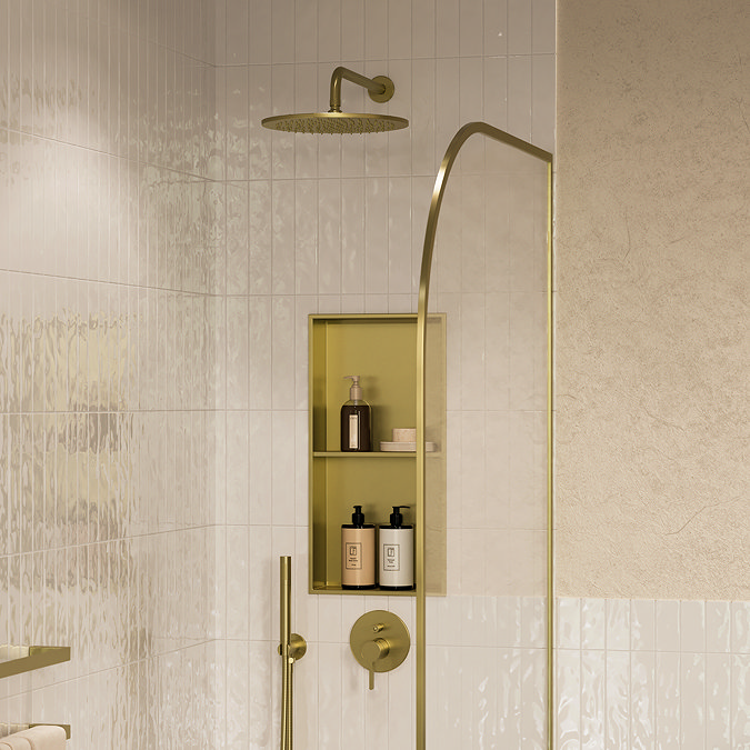 Arezzo 610 x 305 Shower Niche with Shelf - Brushed Brass