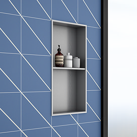 Arezzo 610 x 305 Shower Niche with Shelf - Brushed Steel