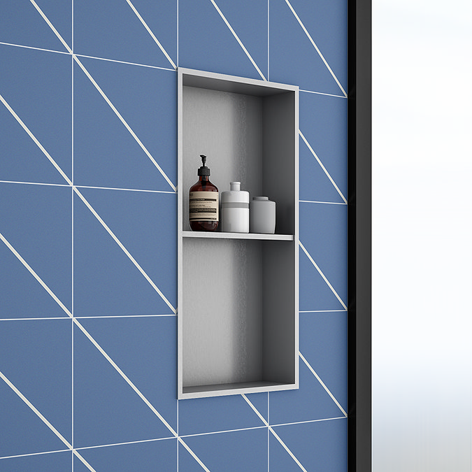 Arezzo 610 x 305 Shower Niche with Shelf - Brushed Steel