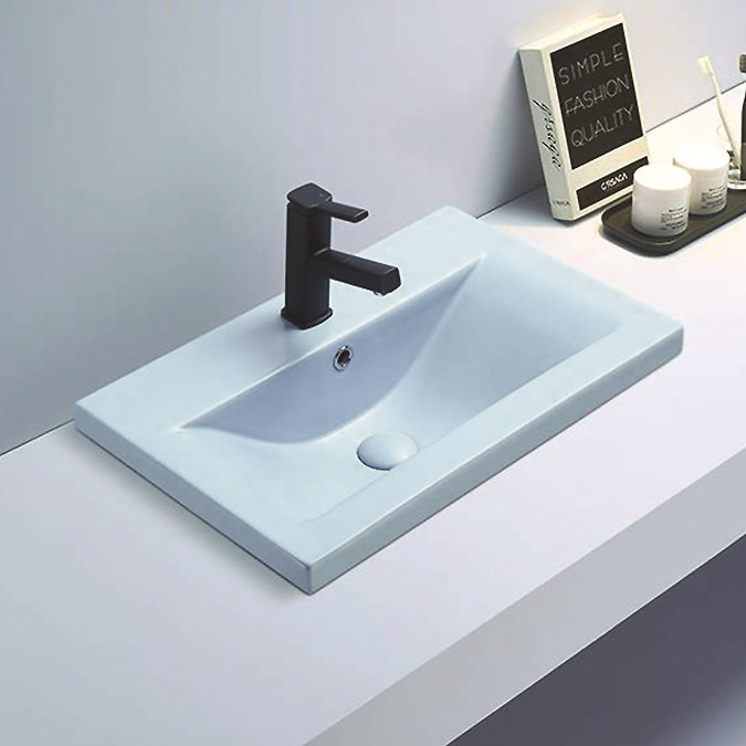 Arezzo 610 x 395mm Matt Blue Rectangular Mid-Edged Inset Basin Profile Large Image