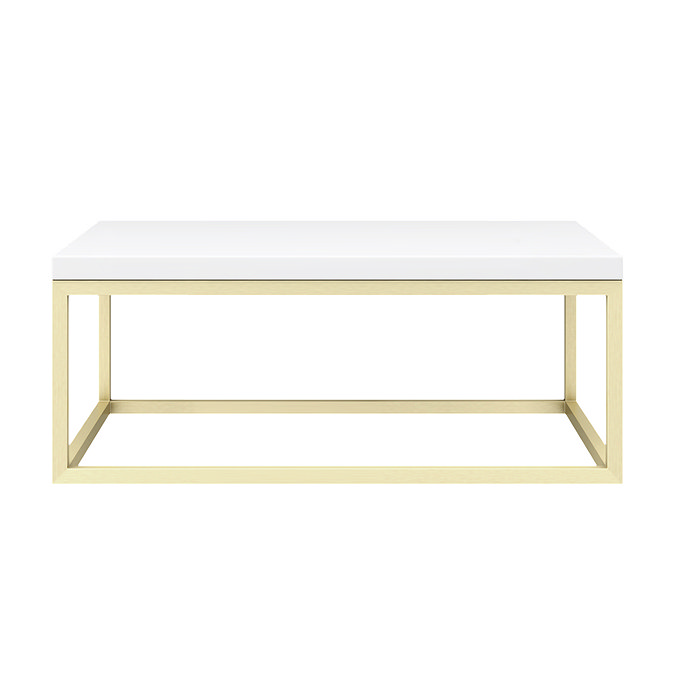 Arezzo 700 Gloss White Stone Resin Worktop with Brushed Brass Towel Rail Frame  Profile Large Image