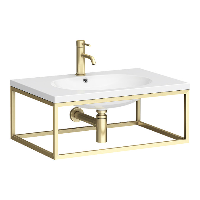 Arezzo 700 Wall Hung Basin with Brushed Brass Frame + Square Toilet  Profile Large Image