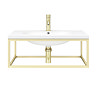 Arezzo 700 Wall Hung Basin with Brushed Brass Frame + Square Toilet  In Bathroom Large Image