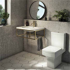 Arezzo 700 Wall Hung Basin with Brushed Brass Frame + Square Toilet Medium Image
