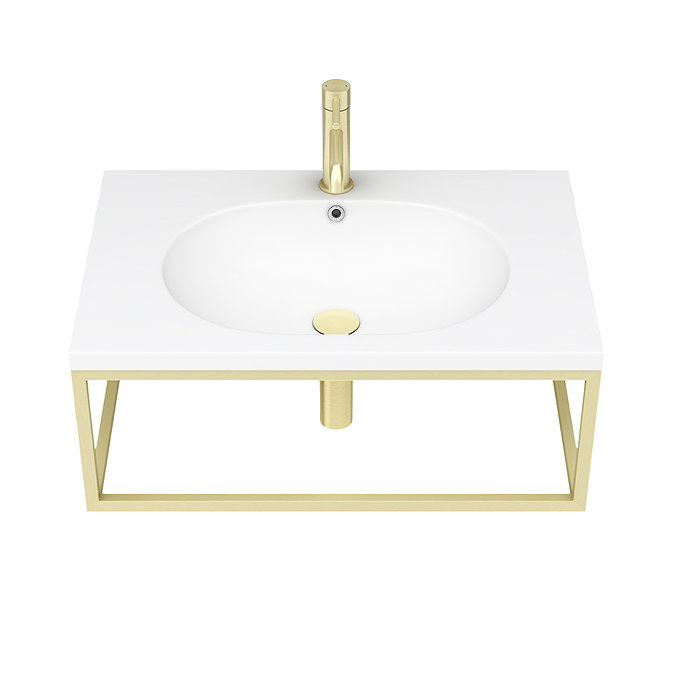 Arezzo 700 Wall Hung Basin with Brushed Brass Towel Rail Frame  In Bathroom Large Image