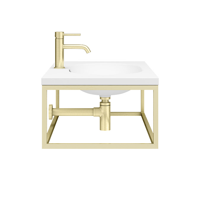 Arezzo 700 Wall Hung Basin with Brushed Brass Towel Rail Frame  additional Large Image