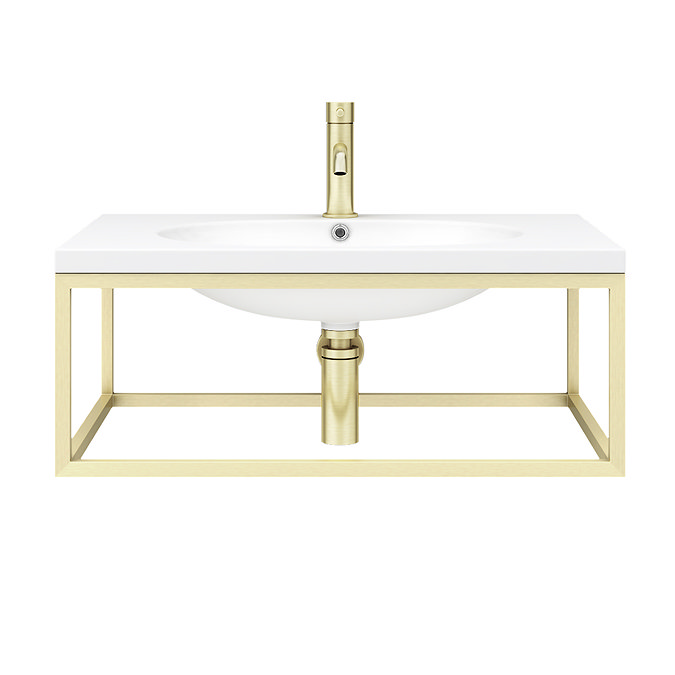 Arezzo 700 Wall Hung Basin with Brushed Brass Towel Rail Frame  Newest Large Image