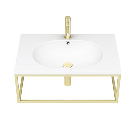 Arezzo 700 Wall Hung Basin with Brushed Brass Towel Rail Frame