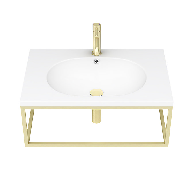 Arezzo 700 Wall Hung Basin with Brushed Brass Towel Rail Frame