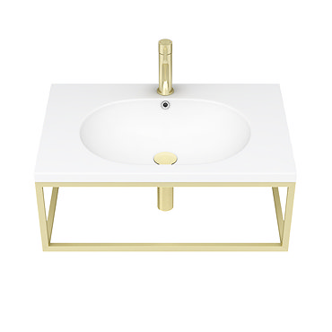 Arezzo 700 Wall Hung Basin with Brushed Brass Towel Rail Frame  Standard Large Image