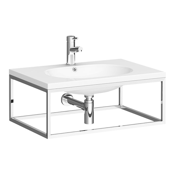 Arezzo 700 Wall Hung Basin with Chrome Frame + Square Toilet  Profile Large Image