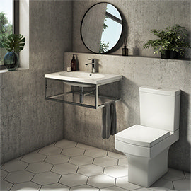 Arezzo 700 Wall Hung Basin with Chrome Frame + Square Toilet Medium Image