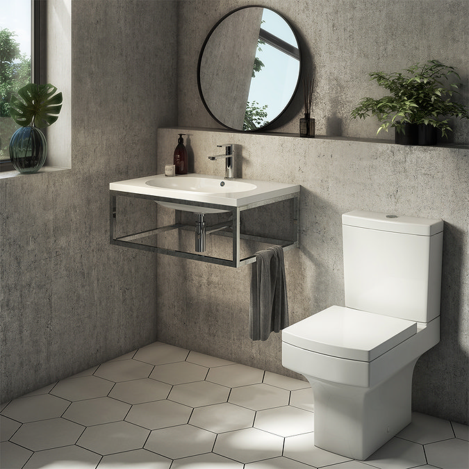 Arezzo 700 Wall Hung Basin with Chrome Frame + Square Toilet Large Image