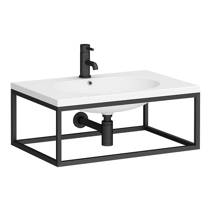 Arezzo 700 Wall Hung Basin with Matt Black Frame + Square Toilet  Profile Large Image