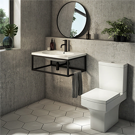 Arezzo 700 Wall Hung Basin with Matt Black Frame + Square Toilet Medium Image