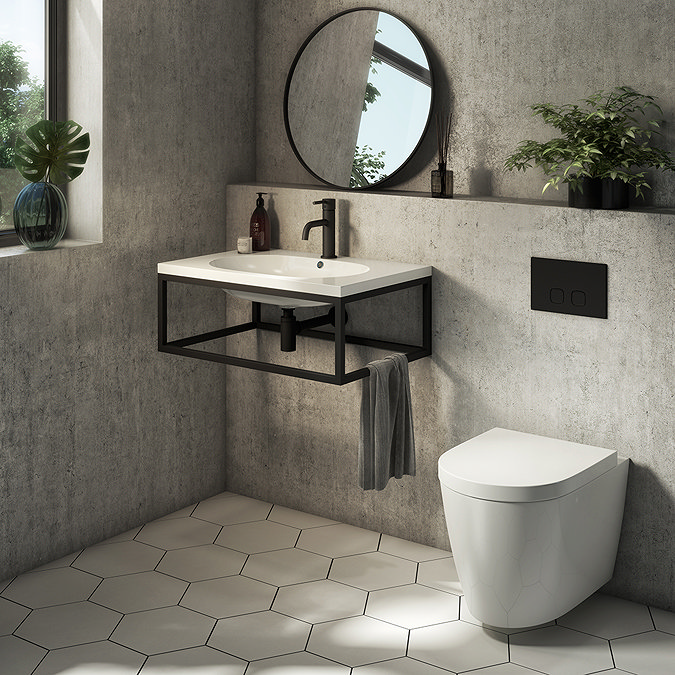 Arezzo 700 Wall Hung Basin with Matt Black Towel Rail Frame  Feature Large Image