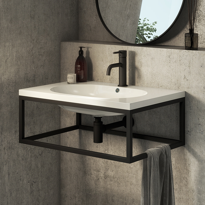 Arezzo 700 Wall Hung Basin with Matt Black Towel Rail Frame