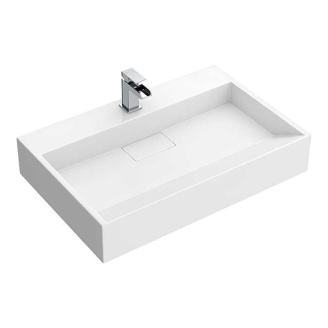 Arezzo 700mm Wall Mounted / Countertop Stone Resin Basin with Hidden Waste Cover  In Bathroom Large 